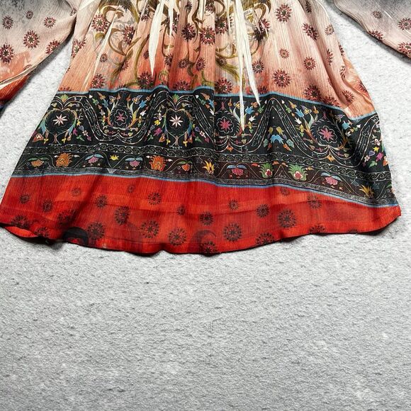 Mushka By Sienna Rose Top Womens Small Tunic Boho Floral Beaded V Neck Artsy - Picture 3 of 11